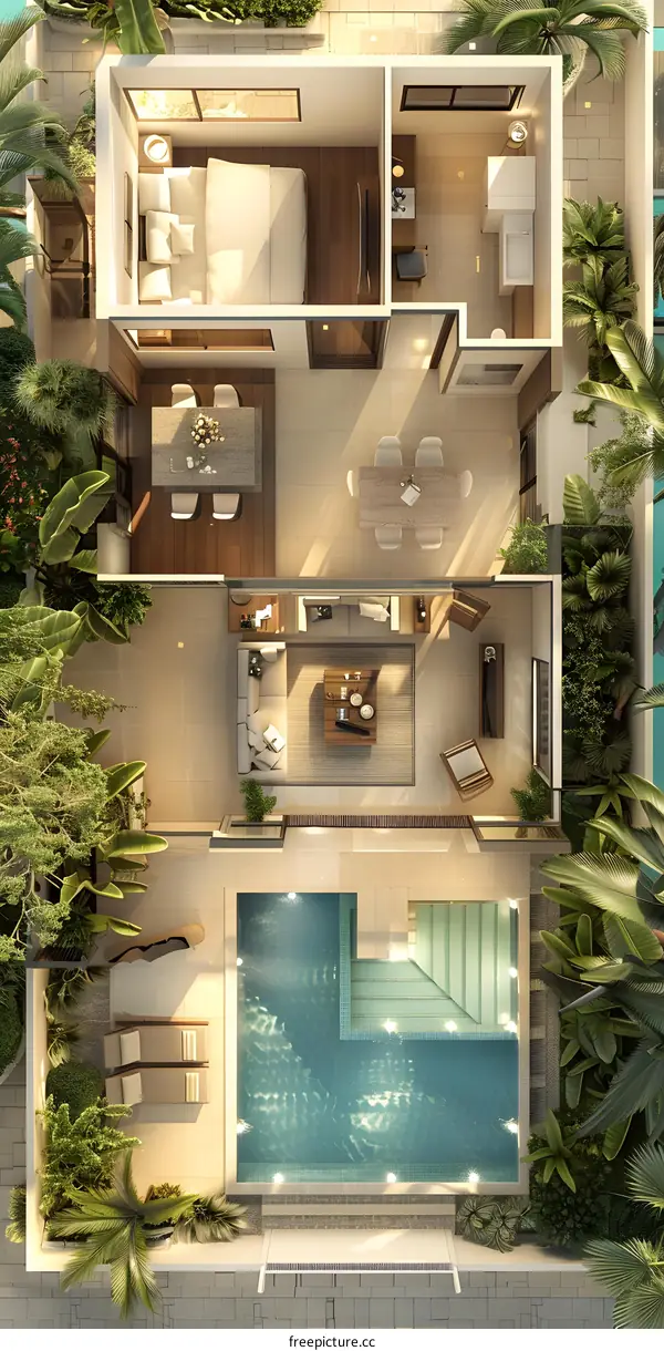 Top view of a luxury villa in Sanya