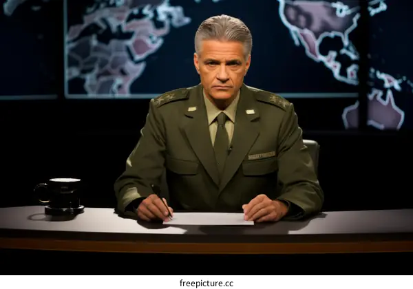 Military commander sitting at a desk