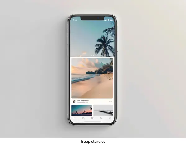 Mobile Phone Screen Showing Tropical Beach Images
