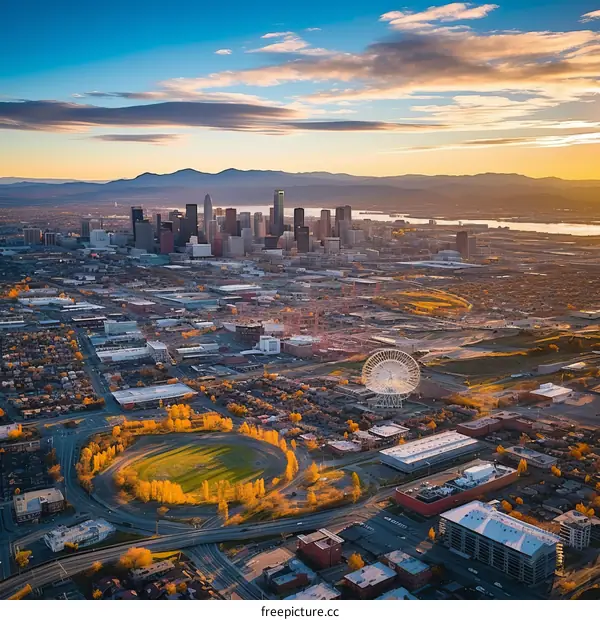 Aerial view of the city of Denver, Colorado, USA