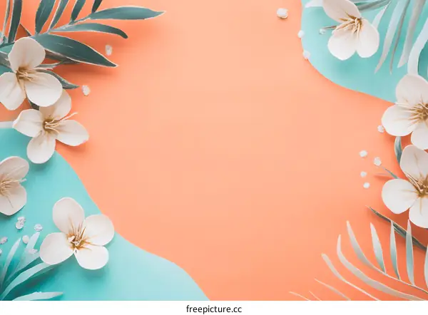 Floral Arrangement with Peach and Blue Background