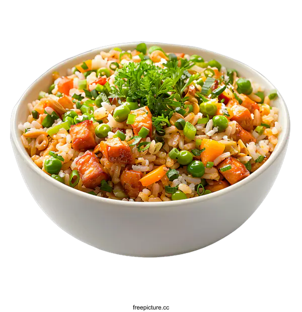 [Transparent Background PNG]Vegetable Fried Rice in a White Bowl