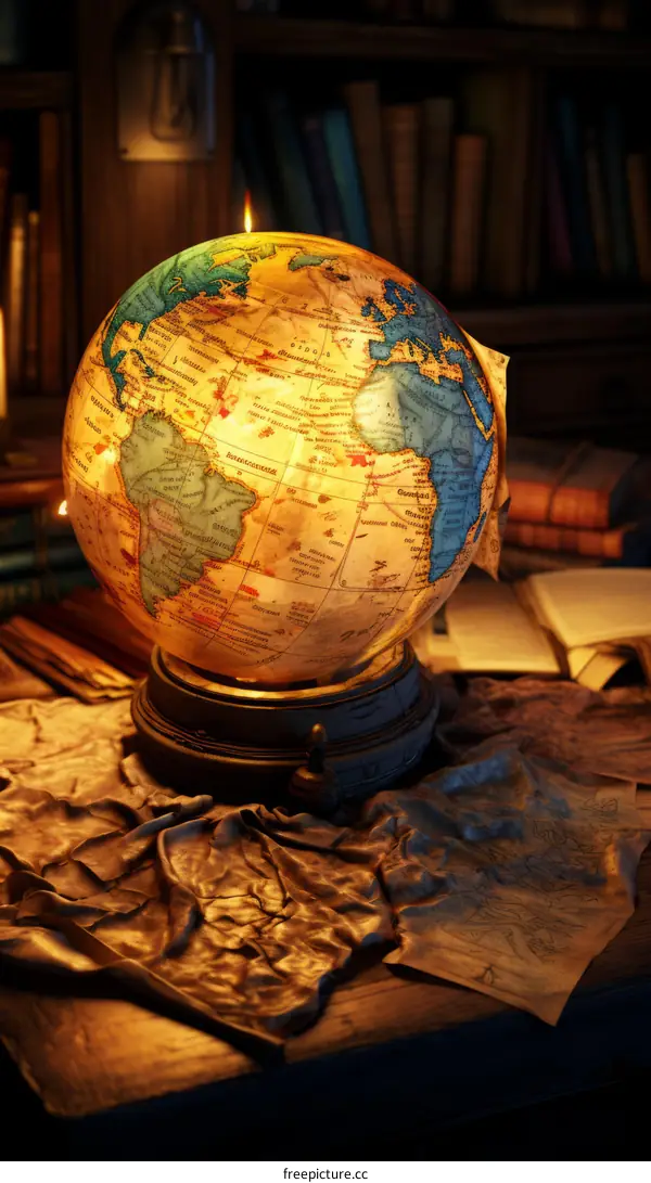 Vintage Globe with Antique Books and Maps