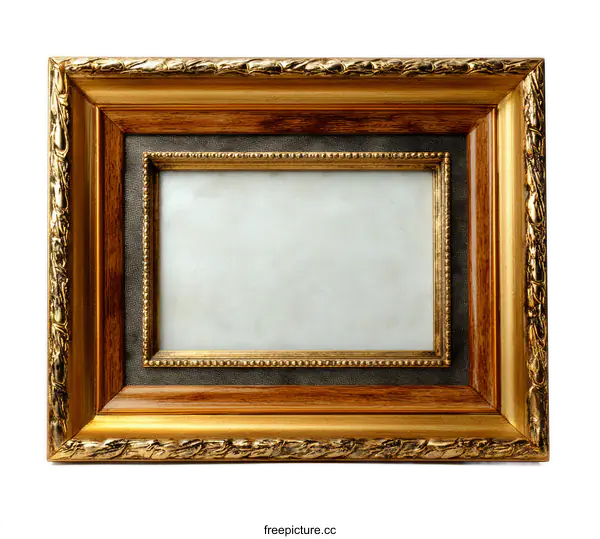 [Transparent Background PNG]Antique Wooden Picture Frame with Gold Trim