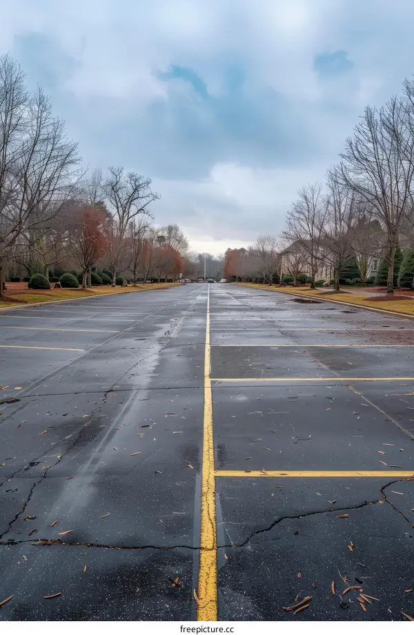 Empty Parking Lot with Yellow Line
