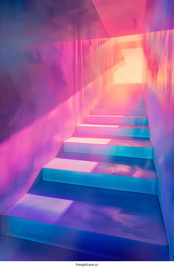 Neon Light Stairs Upward Modern Architecture