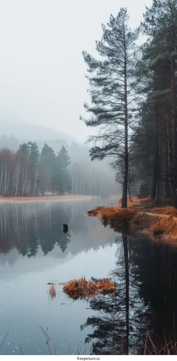 Serene Lake in the Misty Forest