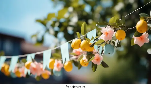 Easter decorations with lemons and flowers