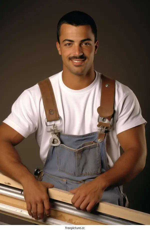 Hispanic man wearing a tool belt and smiling