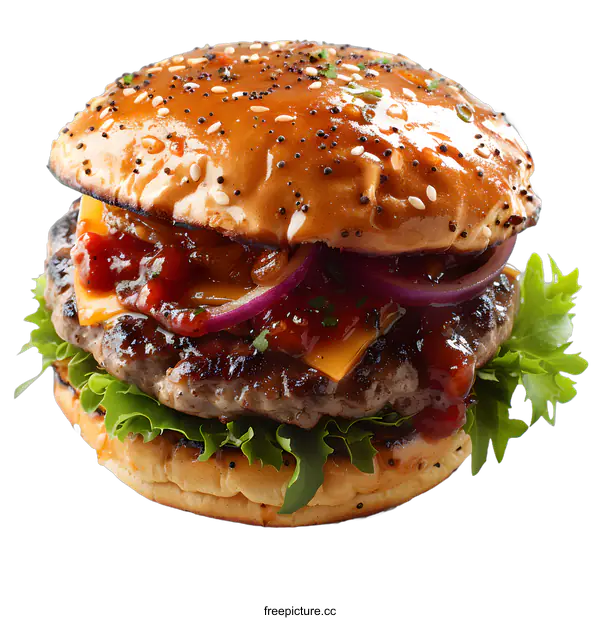 [Transparent Background PNG]yummy burger with cheese onion and lettuce
