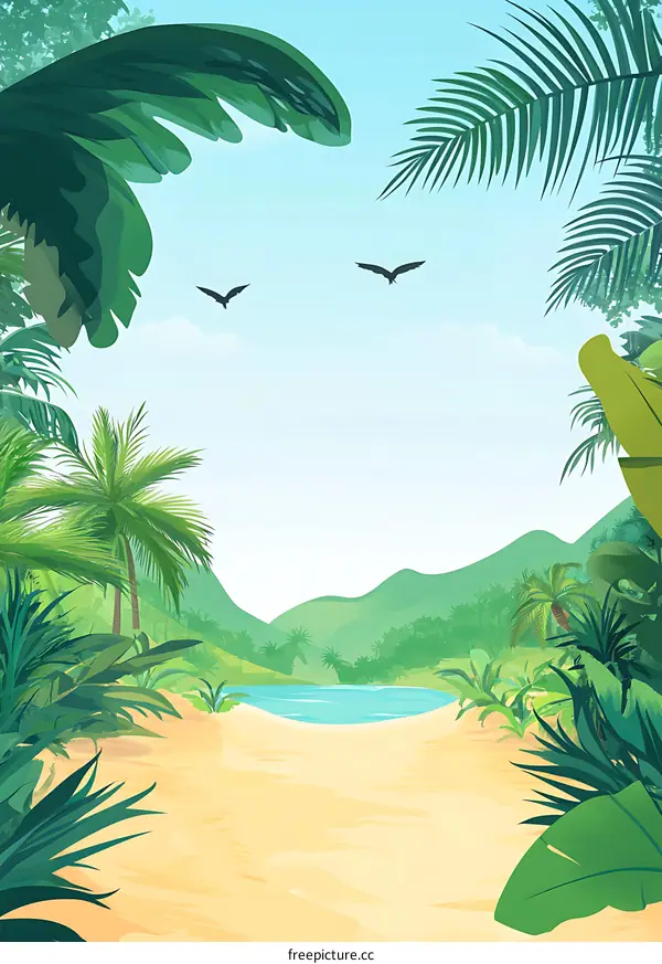 Tropical Paradise Beach Landscape Illustration