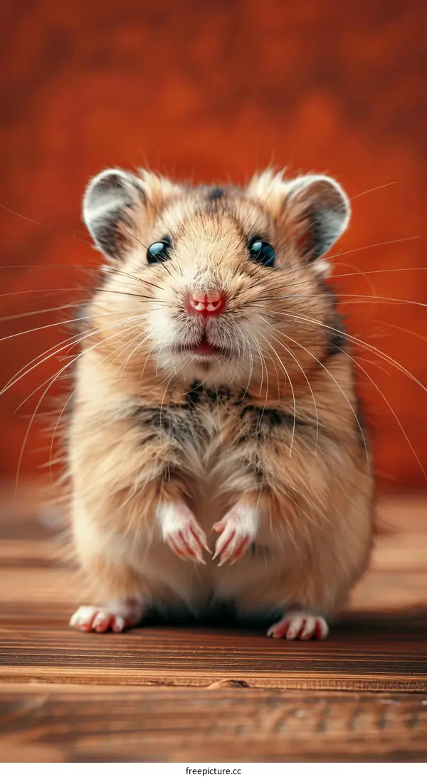 A cute hamster standing on its hind legs