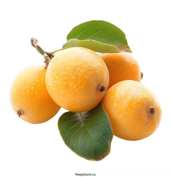 [Transparent Background PNG]Fresh loquat fruit with leaves isolated on white background