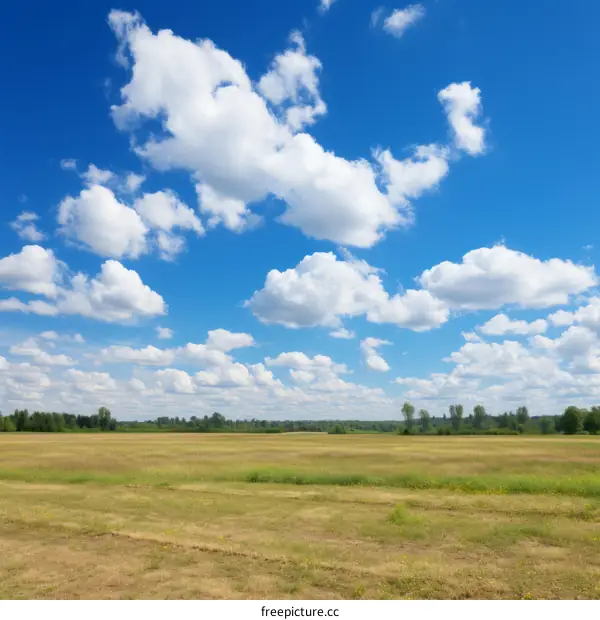 Green Field and Blue Sky With White Clouds