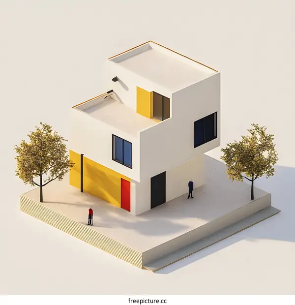 Modern Architecture with Two People in Front of a House