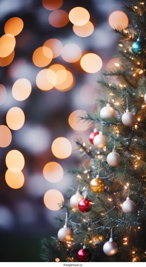 Sparkling Christmas Tree with Red and Gold Ornaments