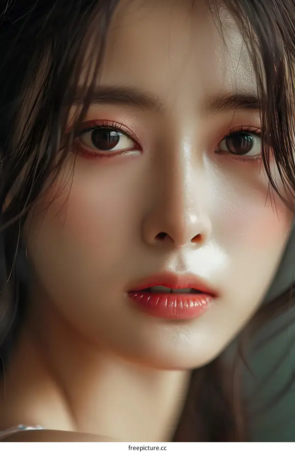 portrait of a beautiful asian woman with wet hair