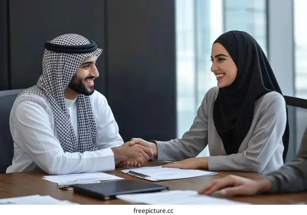Business Meeting and Handshake of Arab People