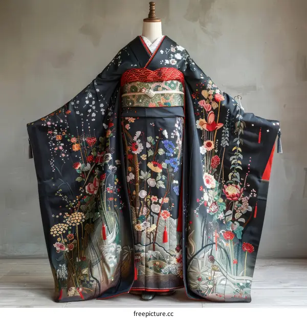 A woman wearing a kimono with a floral pattern