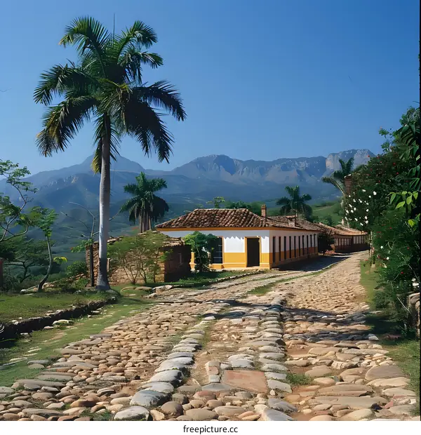 Cobblestone Street in Rural Village