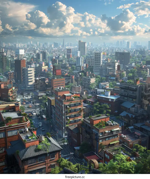 A Thriving Metropolis with Towering Buildings and a Serene Blue Sky