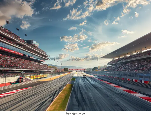 Formula One race cars speeding down a track