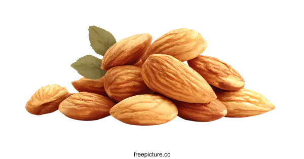 [Transparent Background PNG]Pile of Almonds with Leaves