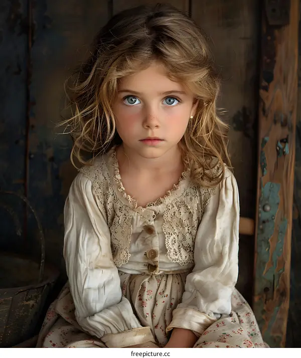 Portrait of a young girl with blonde hair and blue eyes