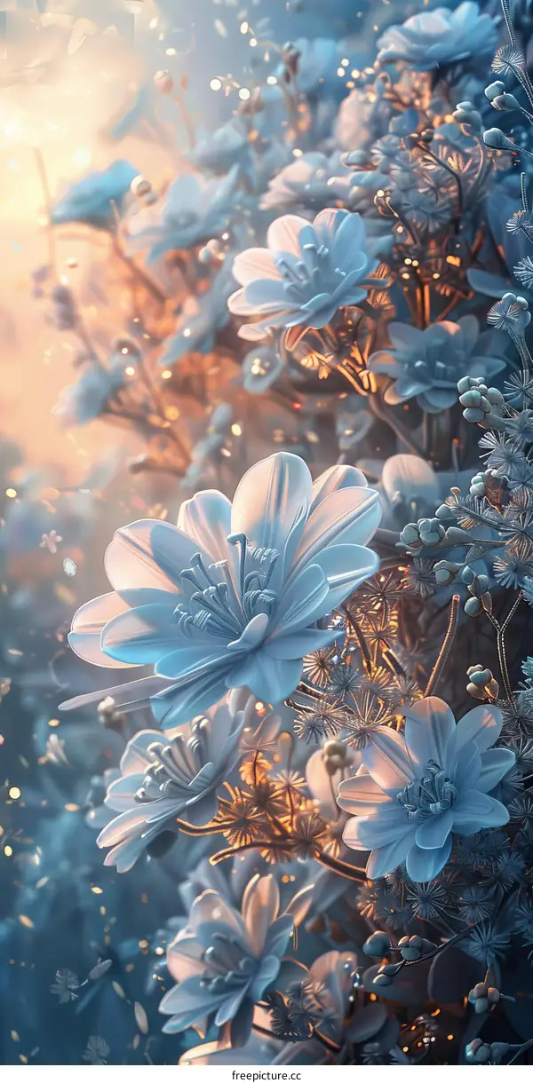 Delicate White and Blue Flowers with Blurred Background