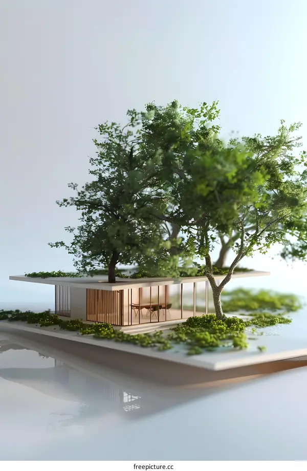 Modern House Design with Trees on Rooftop