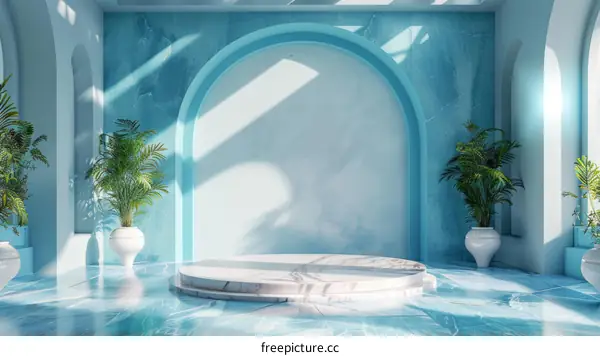 Light Blue Marble Interior Scene with Podium