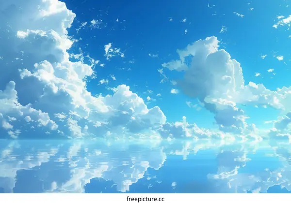 Blue sky and white clouds reflecting on the water surface