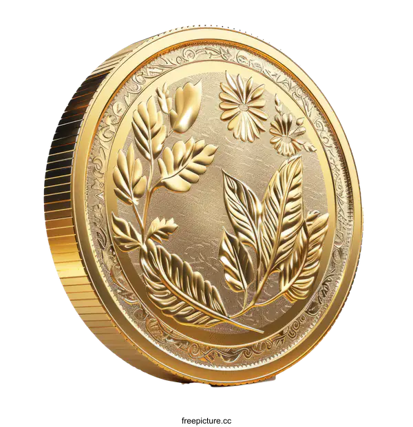 [Transparent Background PNG]golden coin with floral elements