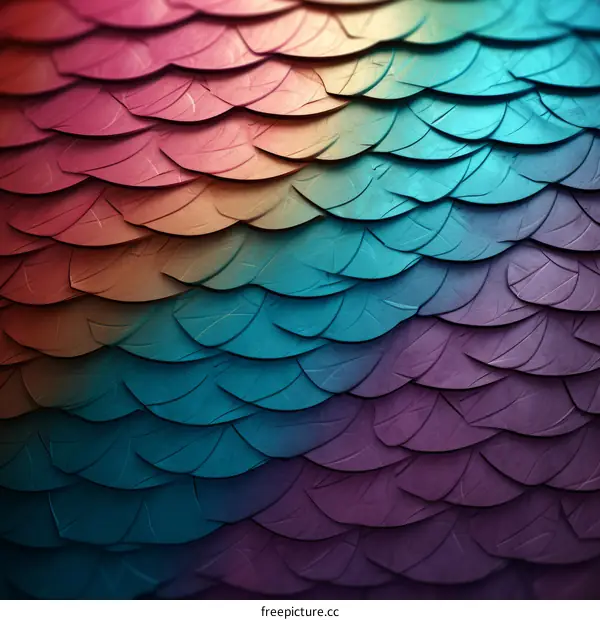 Colorful overlapping feathers with a scale-like pattern