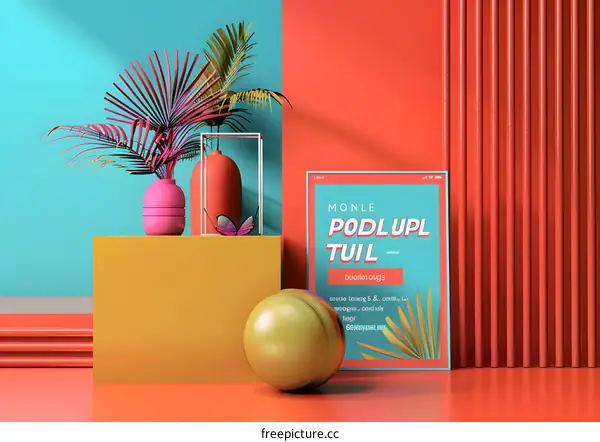 3D Abstract Geometric Shapes Design Minimalist Art Poster