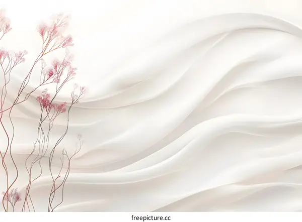 White Fabric Background with Delicate Pink Flowers