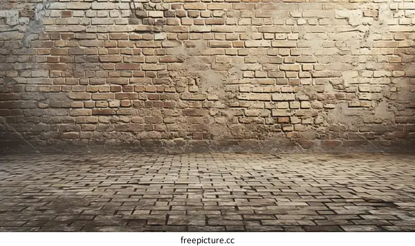 Old brick wall and cobblestone street