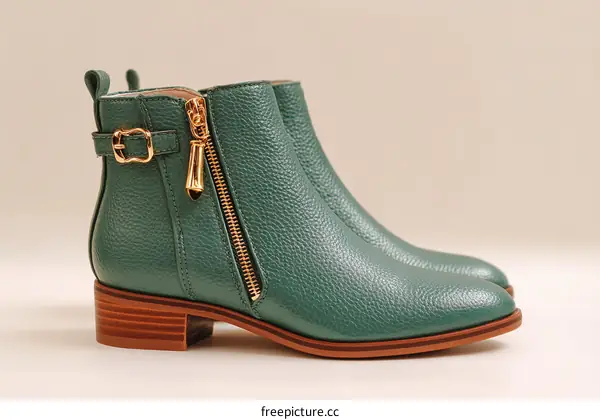 Elegant Teal Leather Ankle Boots with Gold Accents