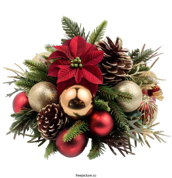 [Transparent Background PNG]Christmas Decoration with Red and Gold Ornaments