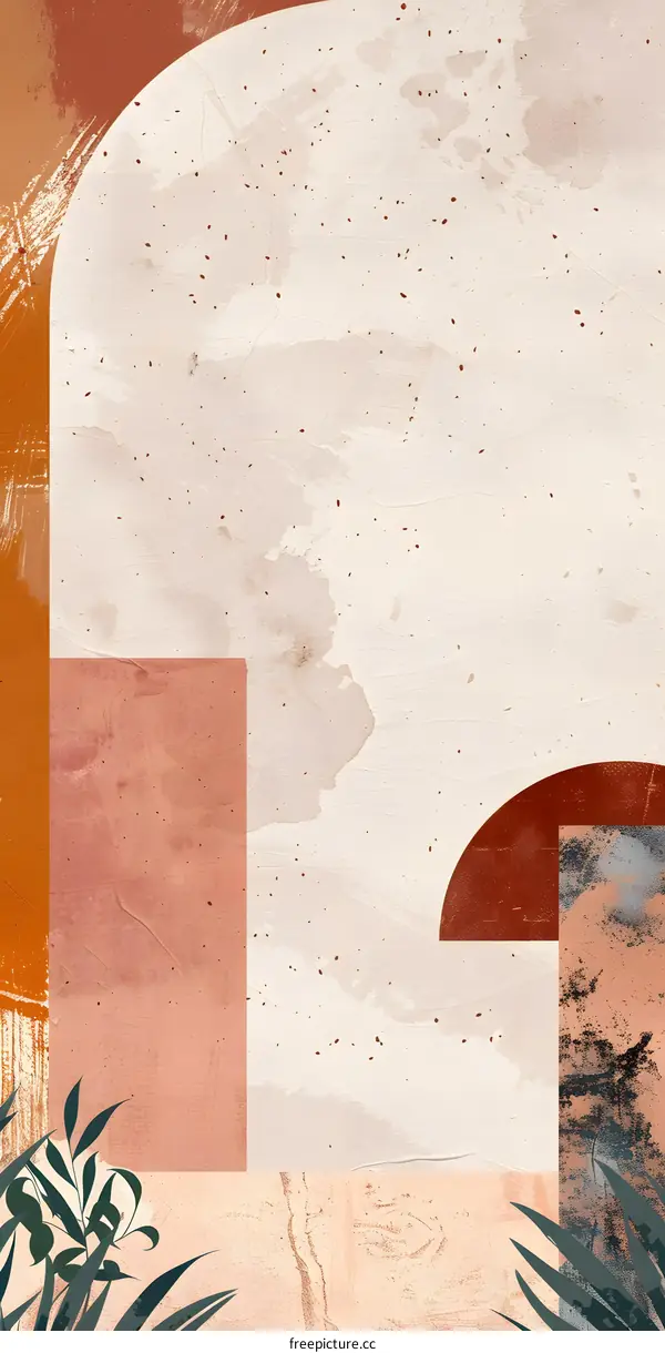 Abstract Geometric Background with Warm Colors and Plants