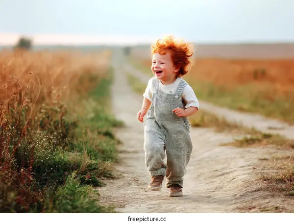 Joyful Child Running Through a Countryside Path