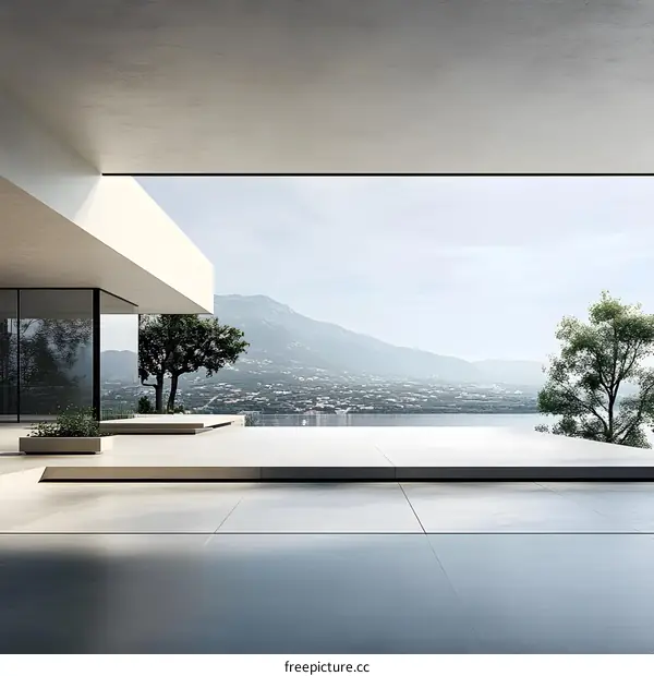 Modern Architecture Minimalist Design House with Pool and Mountain View