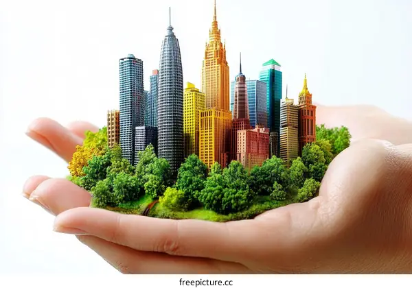 Cityscape in a Hand Sustainable Urban Development
