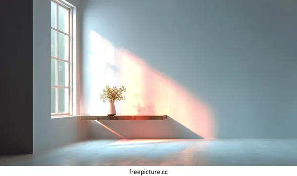 Modern Minimalist Interior Scene with Sunlight