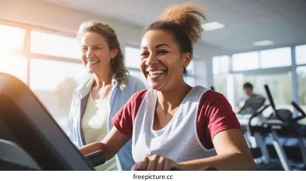 Two women exercising on treadmills in a gym