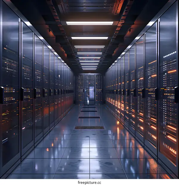 Futuristic server room with supercomputers