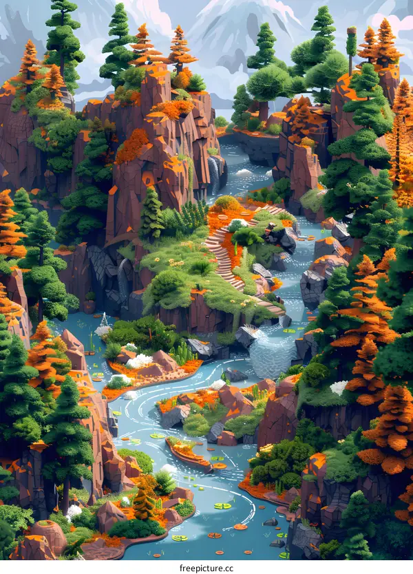 Tranquil river flowing through the valley