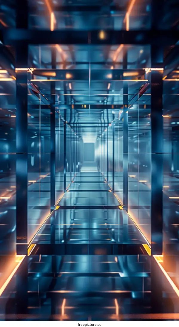 Blue and orange glowing futuristic sci-fi tunnel