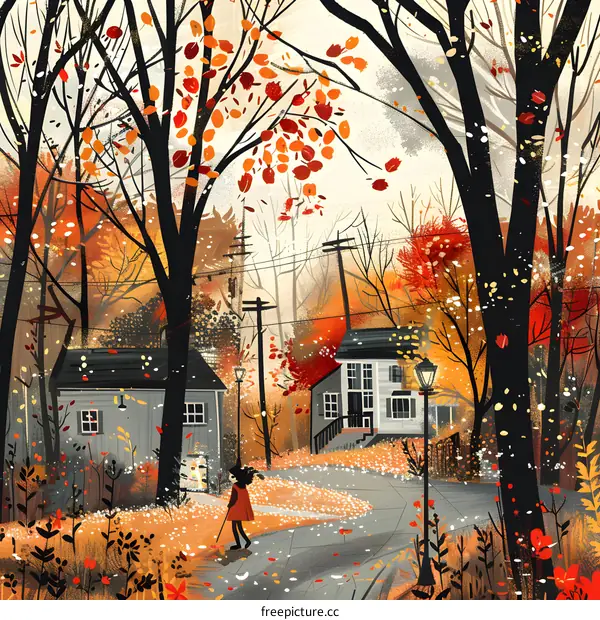 girl walking in autumn park