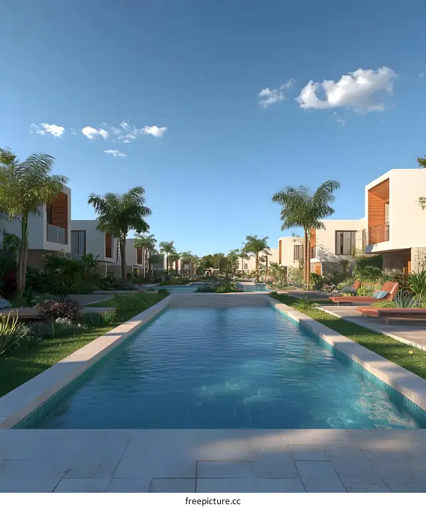 Modern Architectural Design Featuring a Long Pool